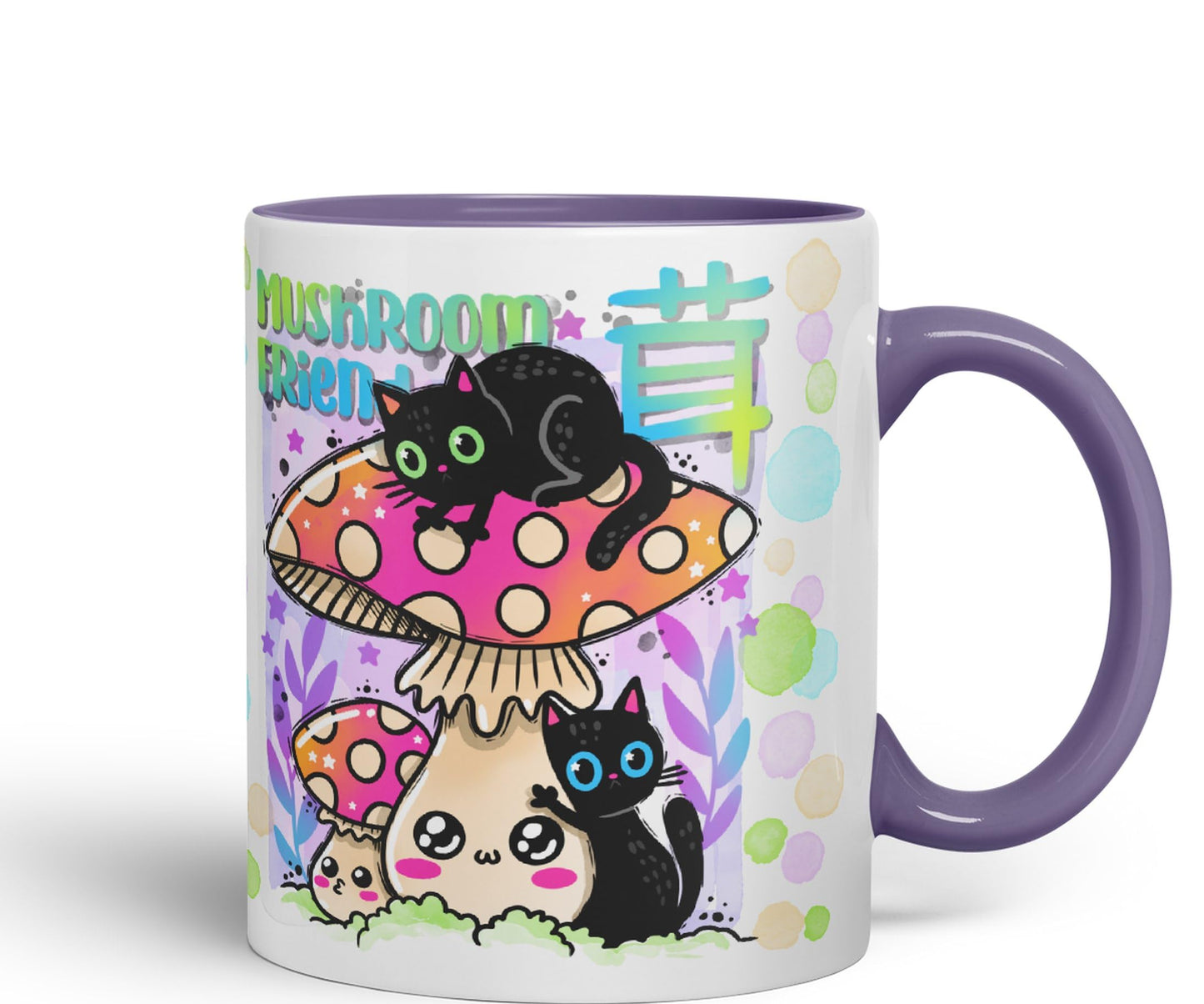 Vixar Mushroom with Cats Cat Friend Coloured Ceramic Mug Cup Gift 330ml 11oz Work Office Tea Coffee Valentines