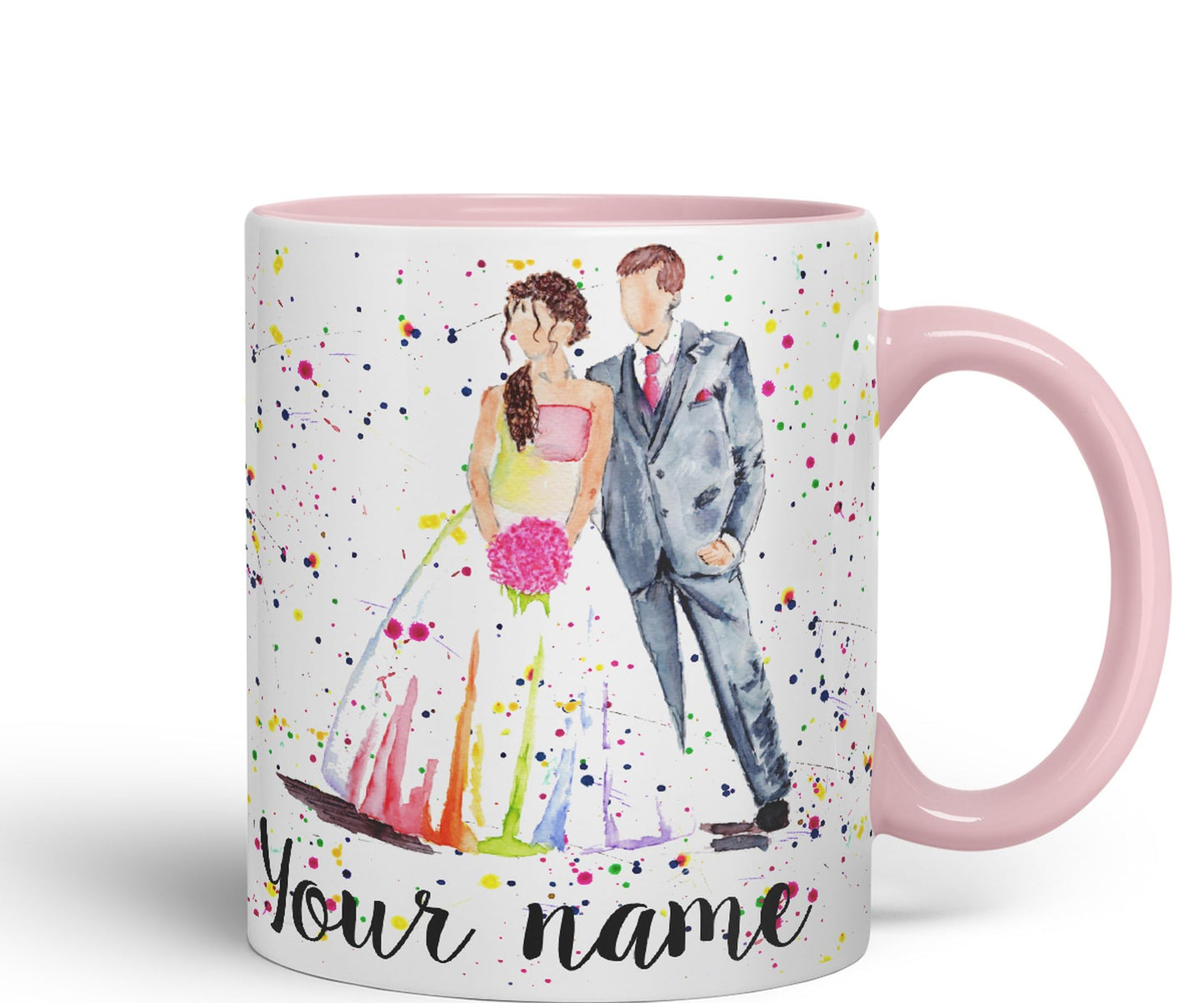 Vixar Personalised with Your Text Wedding Mr and Mrs Bride and Groom Art Coloured Ceramic Mug Cup Gift 330ml 11oz Custom Work Office Tea Coffee