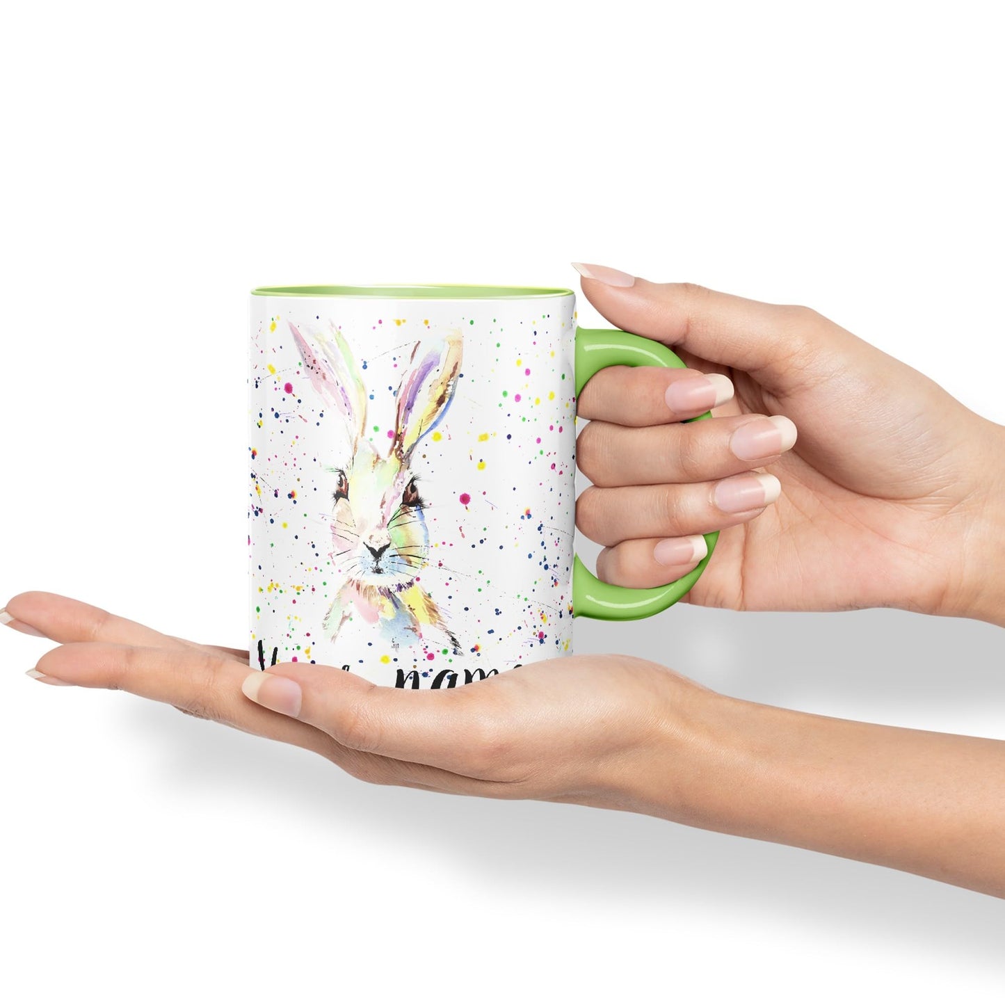 Vixar Personalised with Your Text Hare Bunny Rabbit Watercolour Art Coloured Ceramic Mug Cup Gift 330ml 11oz Custom Work Office Tea Coffee