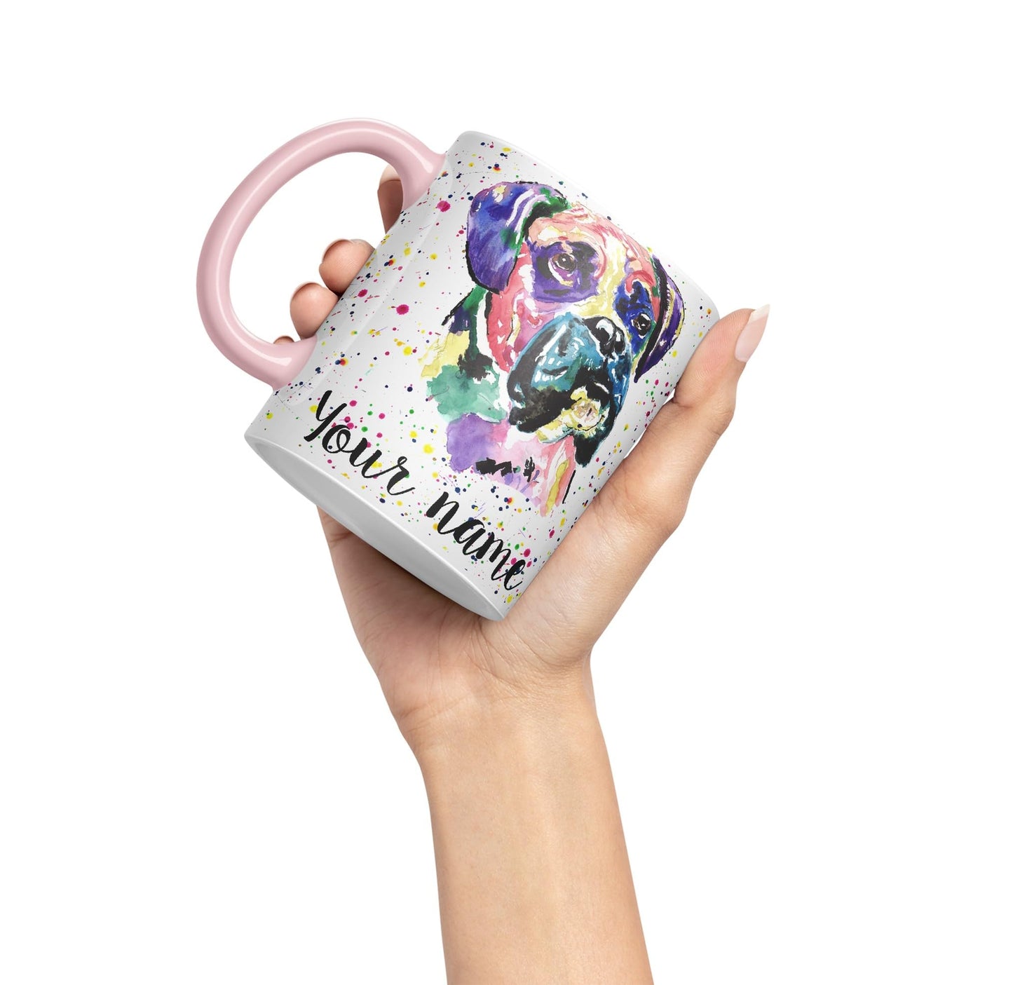 Vixar Personalised with Your Text Boxer Bully Dog Pet Animals Watercolour Art Coloured Ceramic Mug Cup Gift 330ml 11oz Custom Work Office Tea Coffe