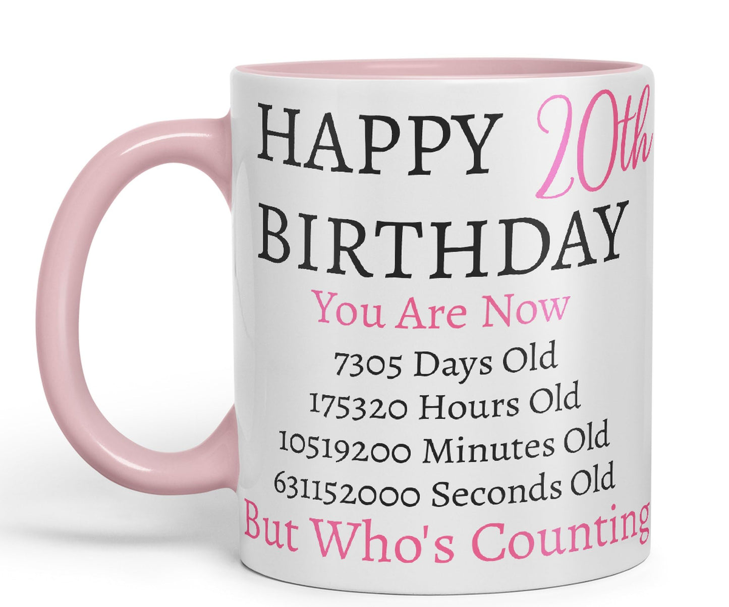 Vixar But Who's Counting Happy 20th Birthday Ceramic Coloured Mug Cup Gift Days Hours Minutes (Pink)