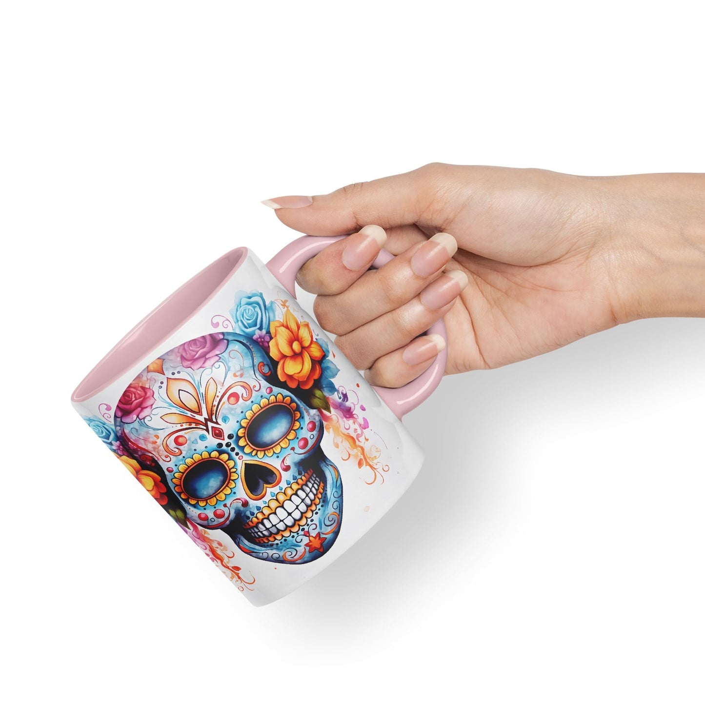 Sugar Skull and Roses Ceramic Coloured Mug Cup for Tea Coffee Hot Brew 330ml 11Oz Gift sk4