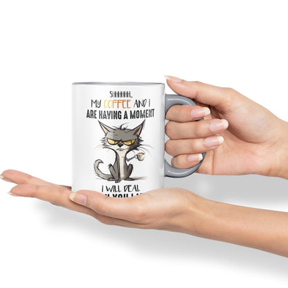 My Coffee and I are Having a Moment, I Will Deal with You Later cat Sarcastic Joke Ceramic Coloured Mug Cup for Tea Coffee Hot Brew 330ml 11Oz