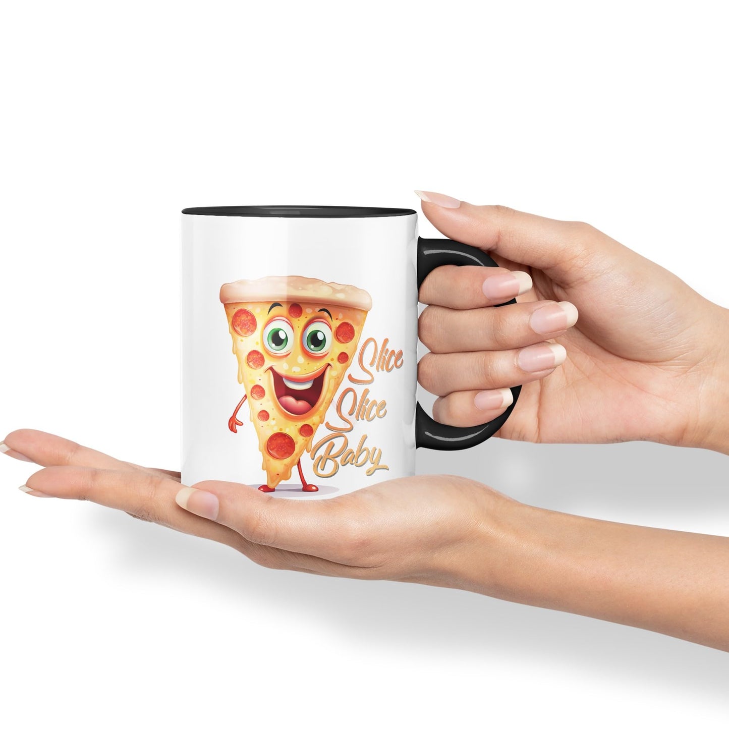 Slice Slice Baby Pizza Joke sarkasm Sarcastic Ceramic Coloured Mug Cup for Tea Coffee Hot Brew 330ml 11Oz Gift