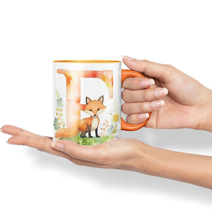 Letter F mug, Animals Alphabet Letter F Monogram animal for kids Ceramic Coloured Mug Cup for Tea Coffee Hot brew 330ml 11Oz Gift