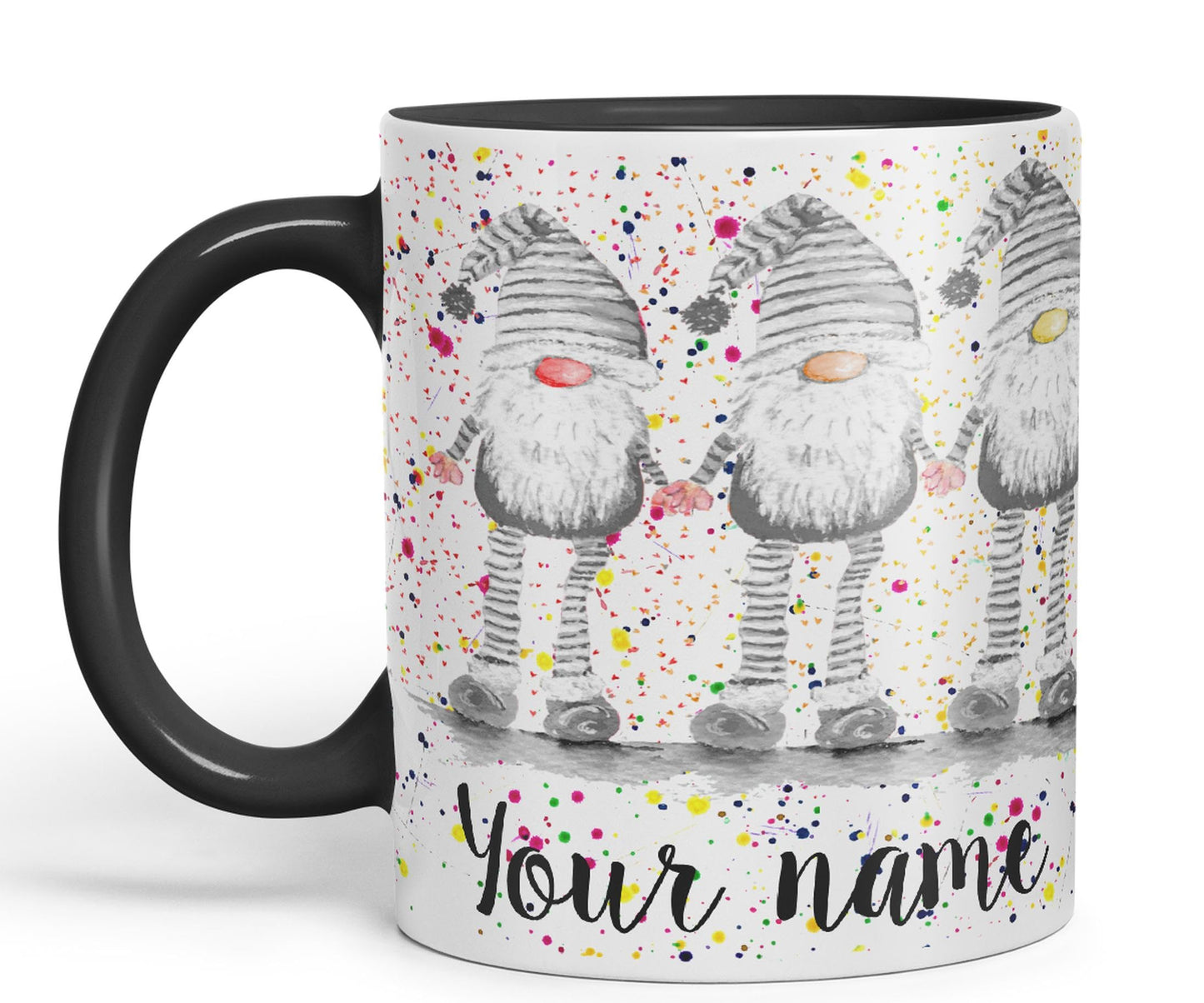 Vixar Personalised with Your Text Gonk Grey Rainbow noses Watercolour Art Coloured Ceramic Mug Cup Gift 330ml 11oz Custom Work Office Tea Coffee