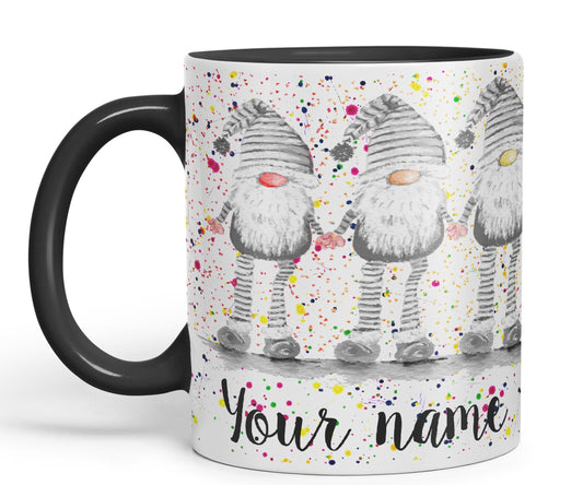 Vixar Personalised with Your Text Gonk Grey Rainbow noses Watercolour Art Coloured Ceramic Mug Cup Gift 330ml 11oz Custom Work Office Tea Coffee