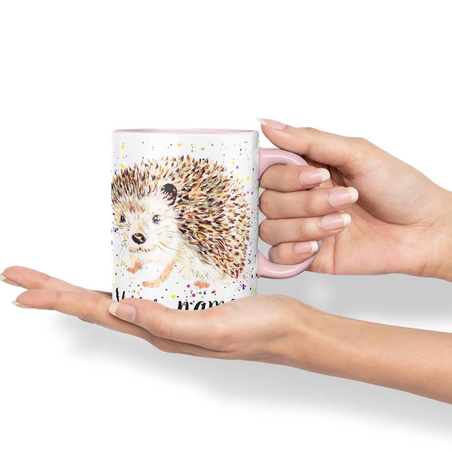 Vixar Personalised with Your Text Hedgehog British Wildlife Watercolour Art Coloured Ceramic Mug Cup Gift 330ml 11oz Custom Work Office Tea Coffee (h2)