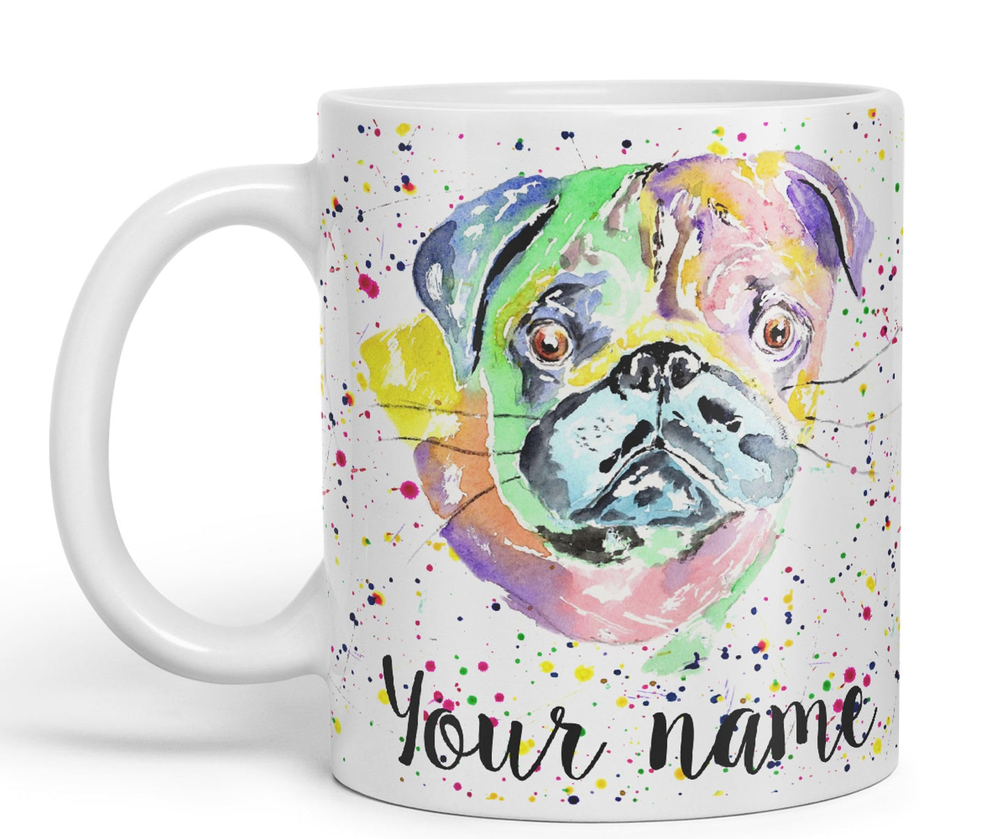 Vixar Personalised with Your Text Pug Chinese Dog Pet Art Coloured Ceramic Mug Cup Gift 330ml 11oz Custom Work Office Tea Coffee