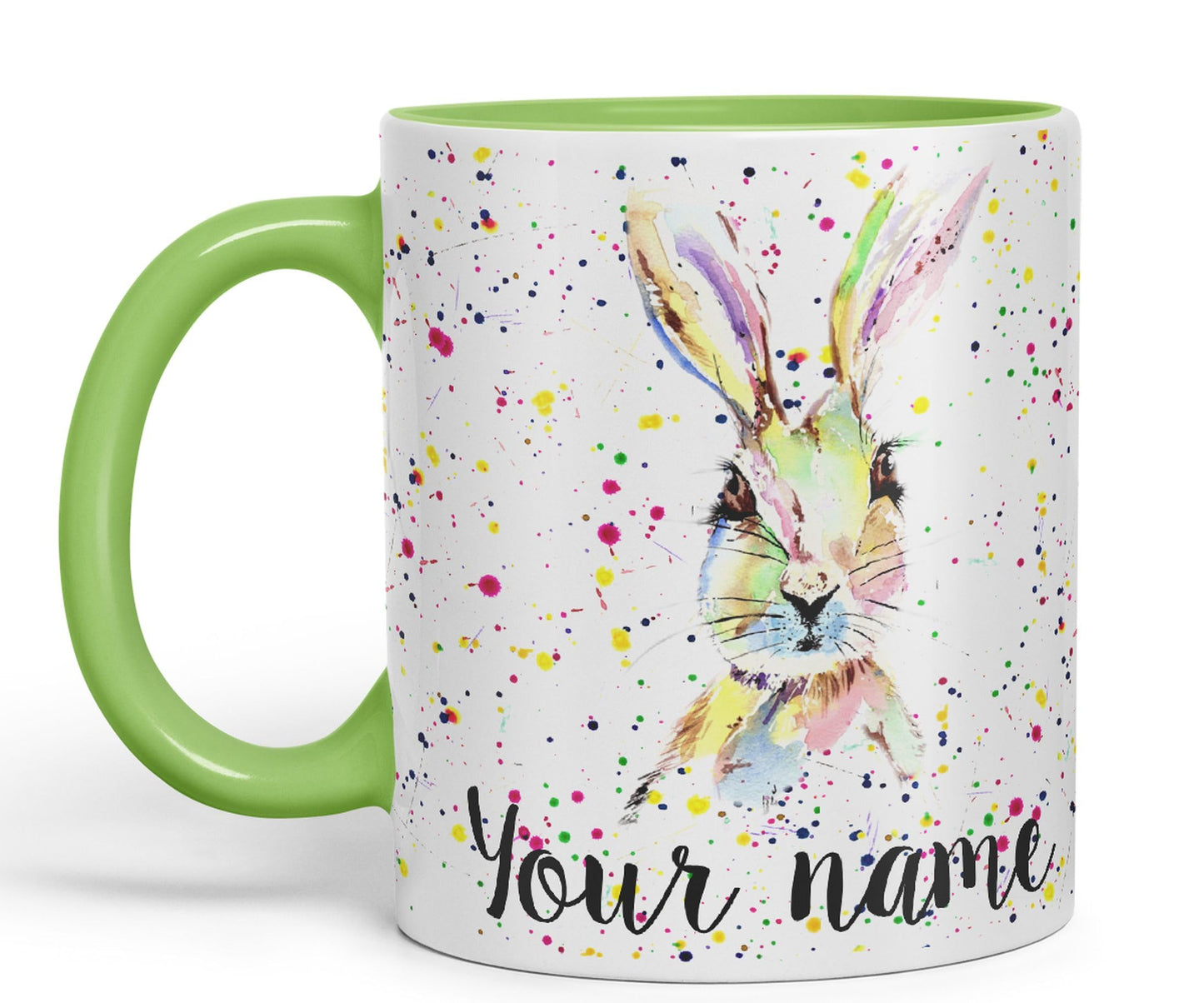 Vixar Personalised with Your Text Hare Bunny Rabbit Watercolour Art Coloured Ceramic Mug Cup Gift 330ml 11oz Custom Work Office Tea Coffee