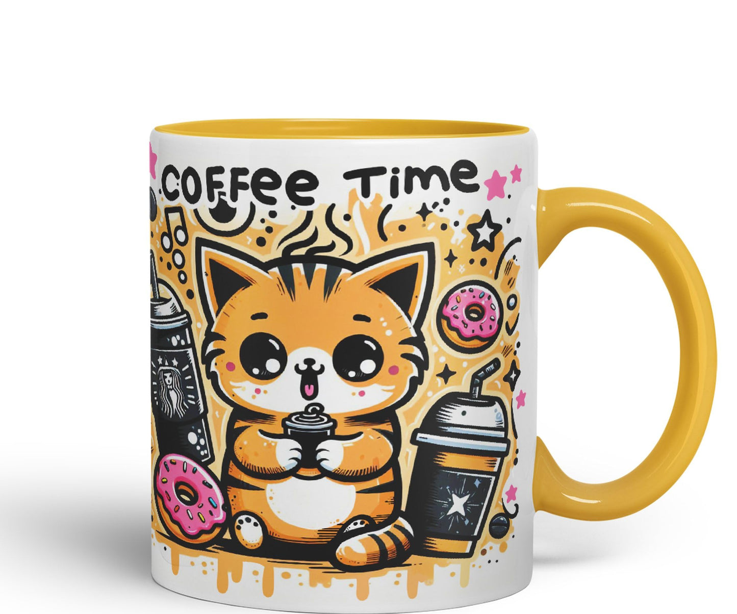 Coffee Time cat Kitten Joke sarkasm Sarcastic Ceramic Coloured Mug Cup for Tea Coffee Hot Brew 330ml 11Oz Gift V1Y