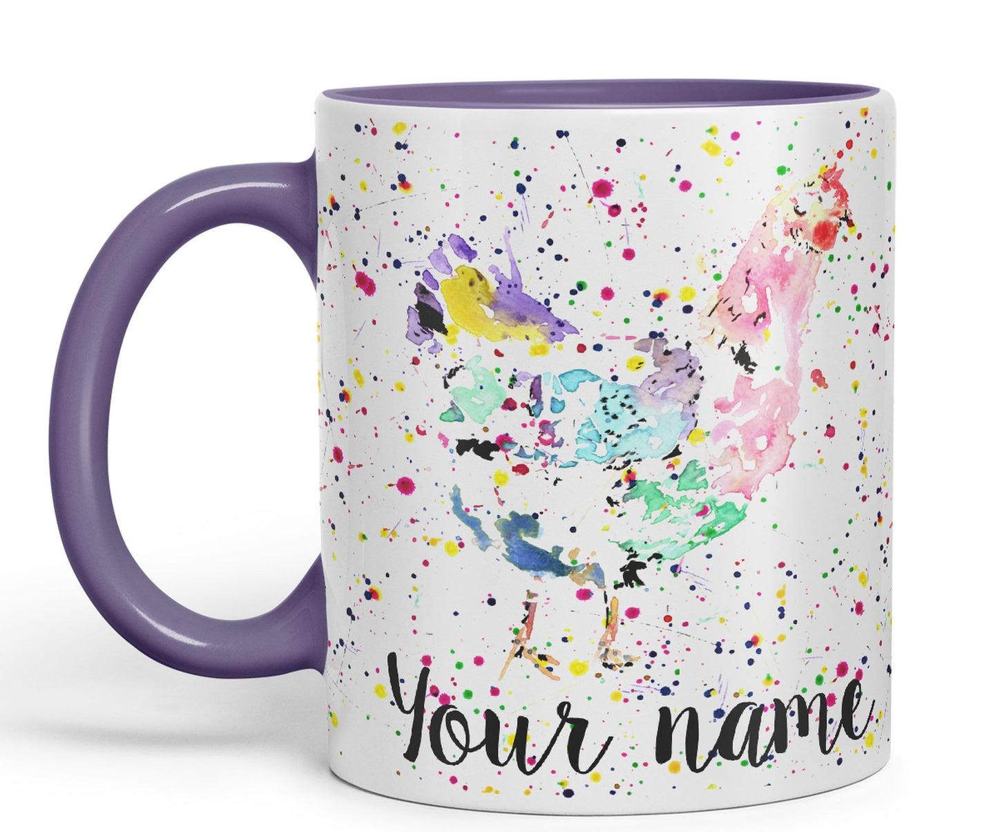 Vixar Personalised with Your Text Chicken Hen Farm Watercolour Art Coloured Ceramic Mug Cup Gift 330ml 11oz Custom Work Office Tea Coffee