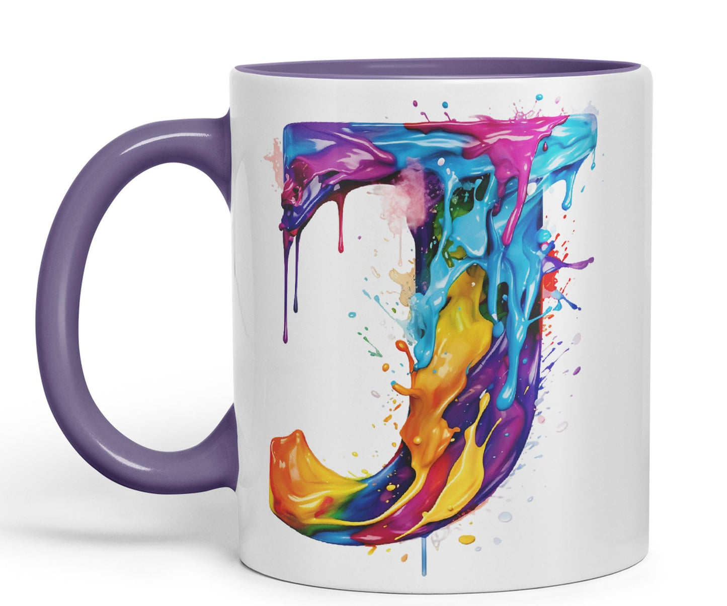 Letter J mug, Alphabet Letter J Monogram watercolour Ceramic Coloured Mug Cup for Tea Coffee Hot brew 330ml 11Oz Gift