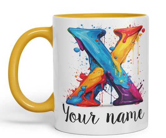 Personalised Letter X mug, Alphabet cusomized custom Letter X Monogram watercolour Ceramic Coloured Mug Cup for Tea Coffee Hot brew 330ml 11Oz Gift