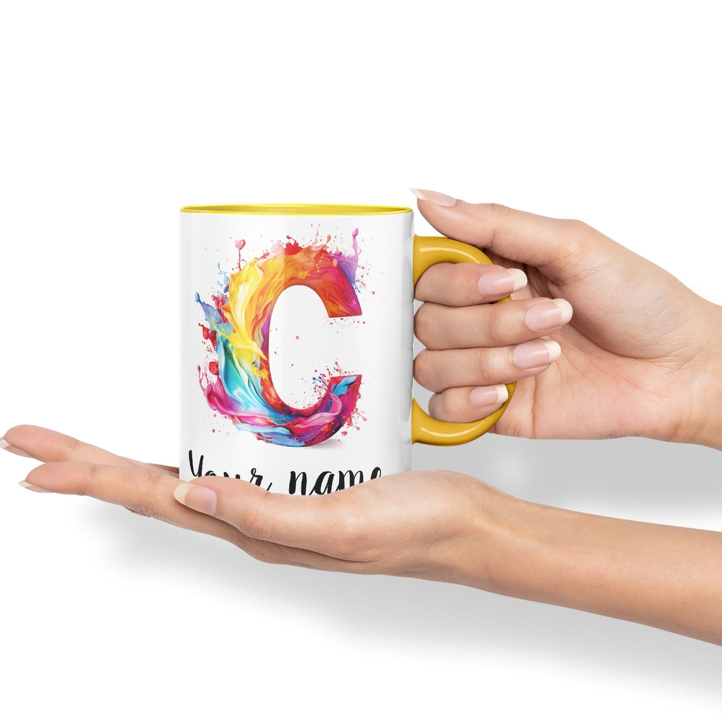 Personalised Letter C mug, Alphabet cusomized custom your Letter C Monogram watercolour Ceramic Coloured Mug Cup for Tea Coffee Hot brew 330ml 11Oz Gift