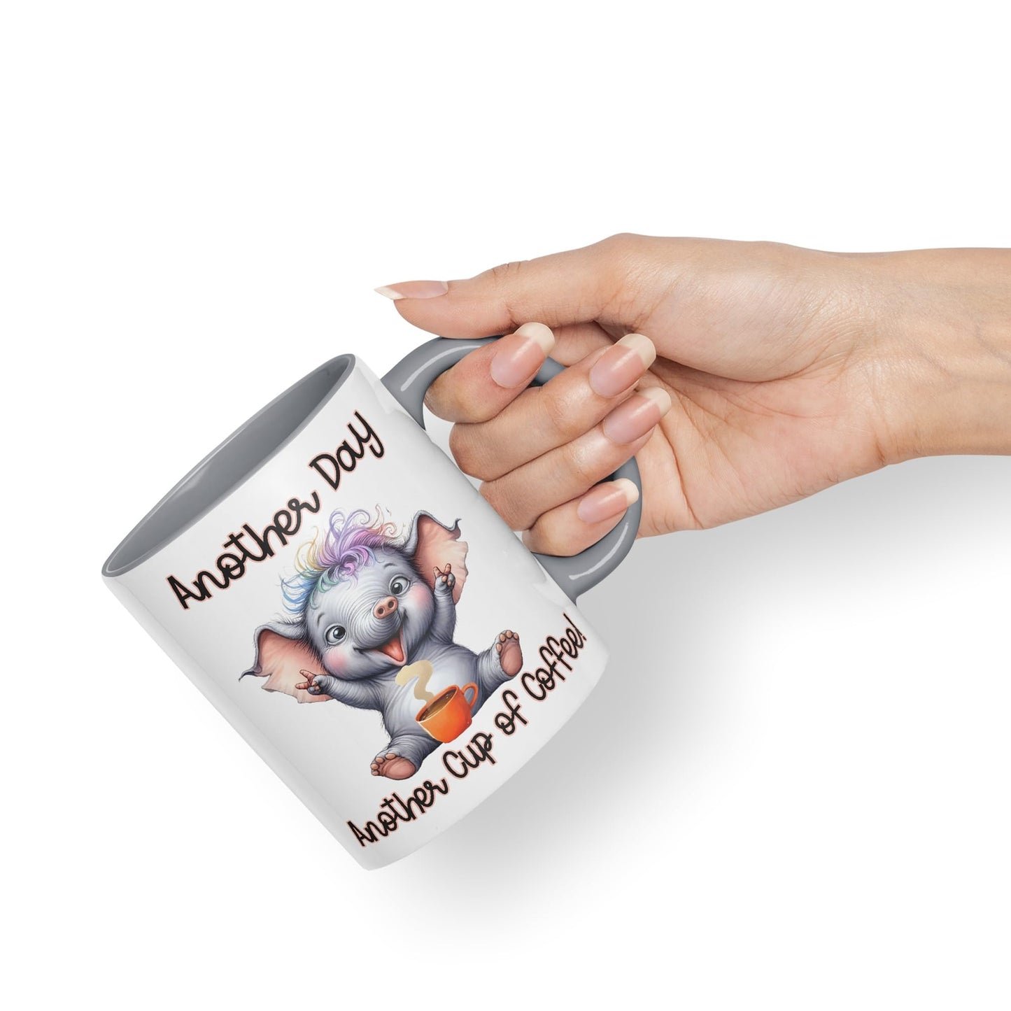 Another Day, Another Cup of Coffee Elephant cat Joke sarkasm Sarcastic Ceramic Coloured Mug Cup for Tea Coffee Hot Brew 330ml 11Oz Gift