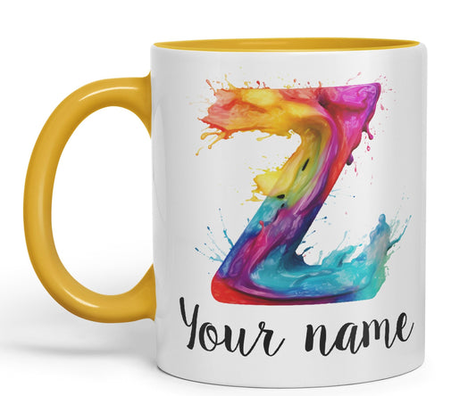 Personalised Letter Z mug, Alphabet cusomized custom Letter Z Monogram watercolour Ceramic Coloured Mug Cup for Tea Coffee Hot brew 330ml 11Oz Gift