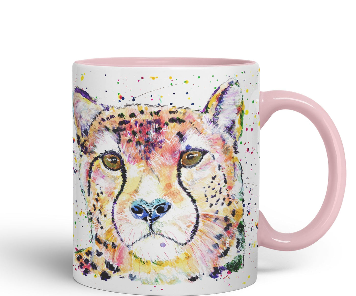 Cheatah Big Cat Safari animals Watercolour Ceramic Coloured Mug Cup for Tea Coffee Hot brew 330ml 11Oz Gift