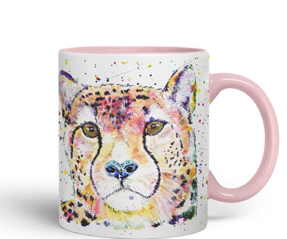 Cheatah Big Cat Safari animals Watercolour Ceramic Coloured Mug Cup for Tea Coffee Hot brew 330ml 11Oz Gift