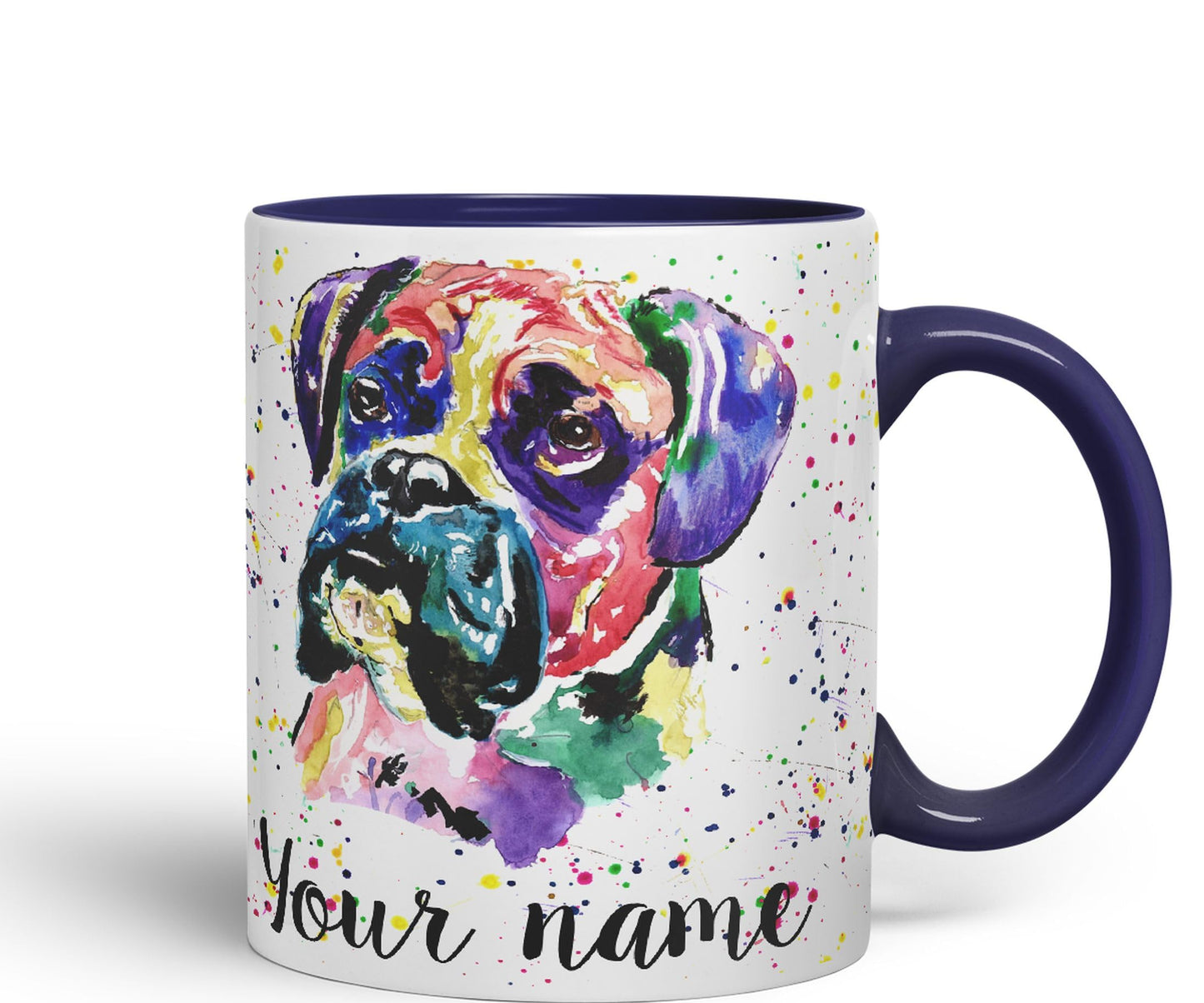 Vixar Personalised with Your Text Boxer Bully Dog Pet Animals Watercolour Art Coloured Ceramic Mug Cup Gift 330ml 11oz Custom Work Office Tea Coffe