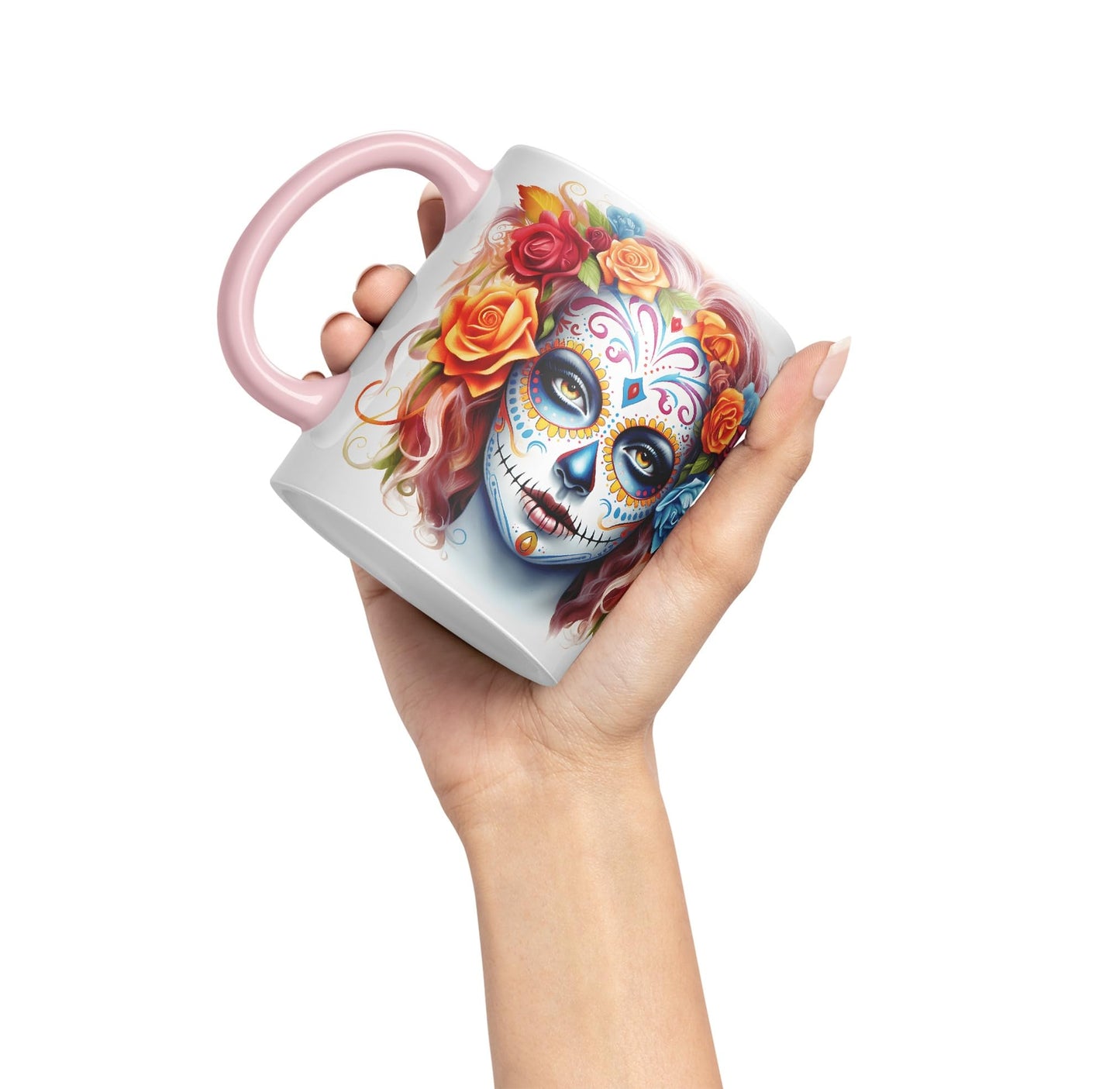 Sugar Skull and Roses Ceramic Coloured Mug Cup for Tea Coffee Hot Brew 330ml 11Oz Gift sk3