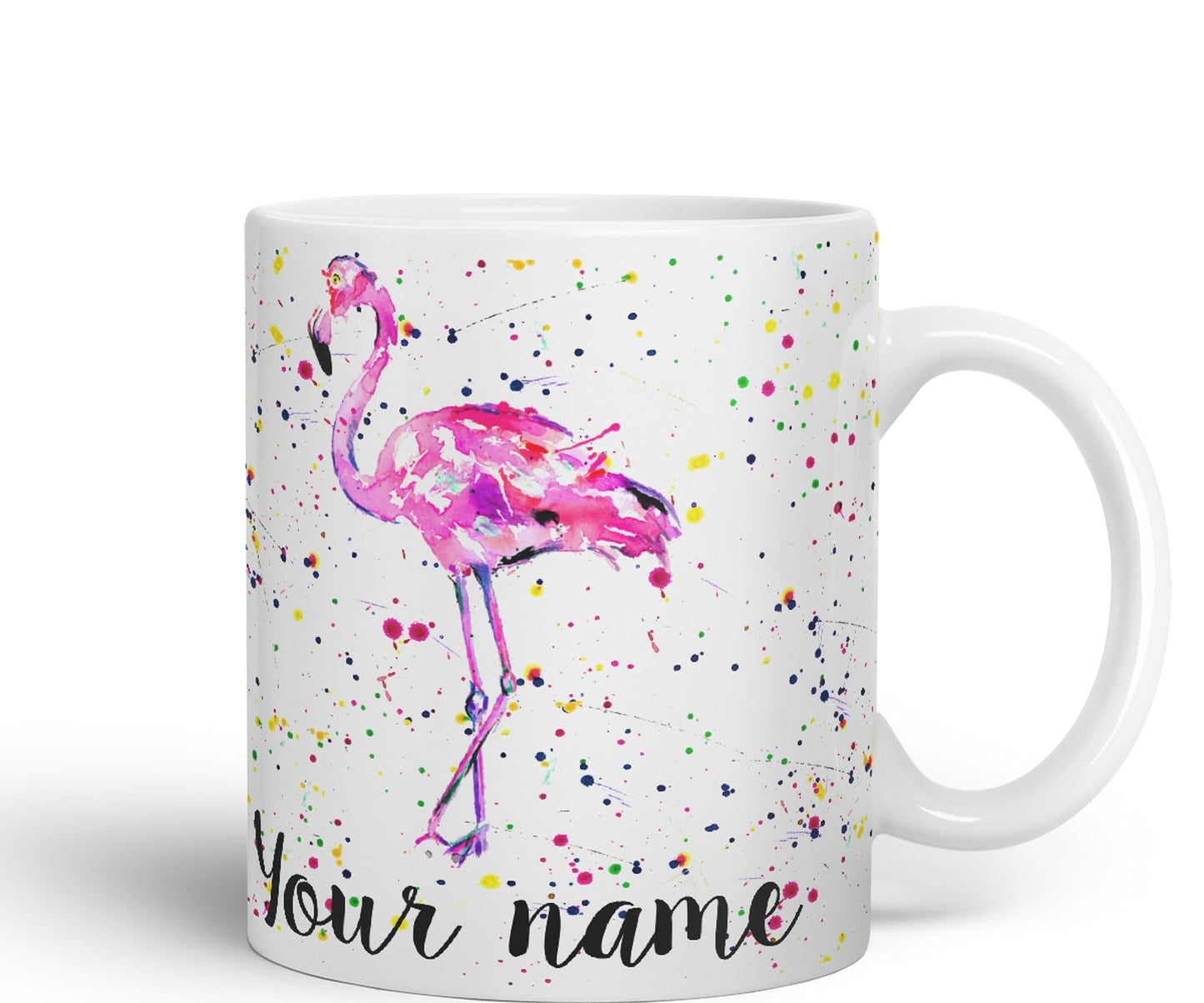 Vixar Personalised with Your Text Flamingo Bird Animals Watercolour Art Coloured Ceramic Mug Cup Gift 330ml 11oz Custom Work Office Tea Coffee