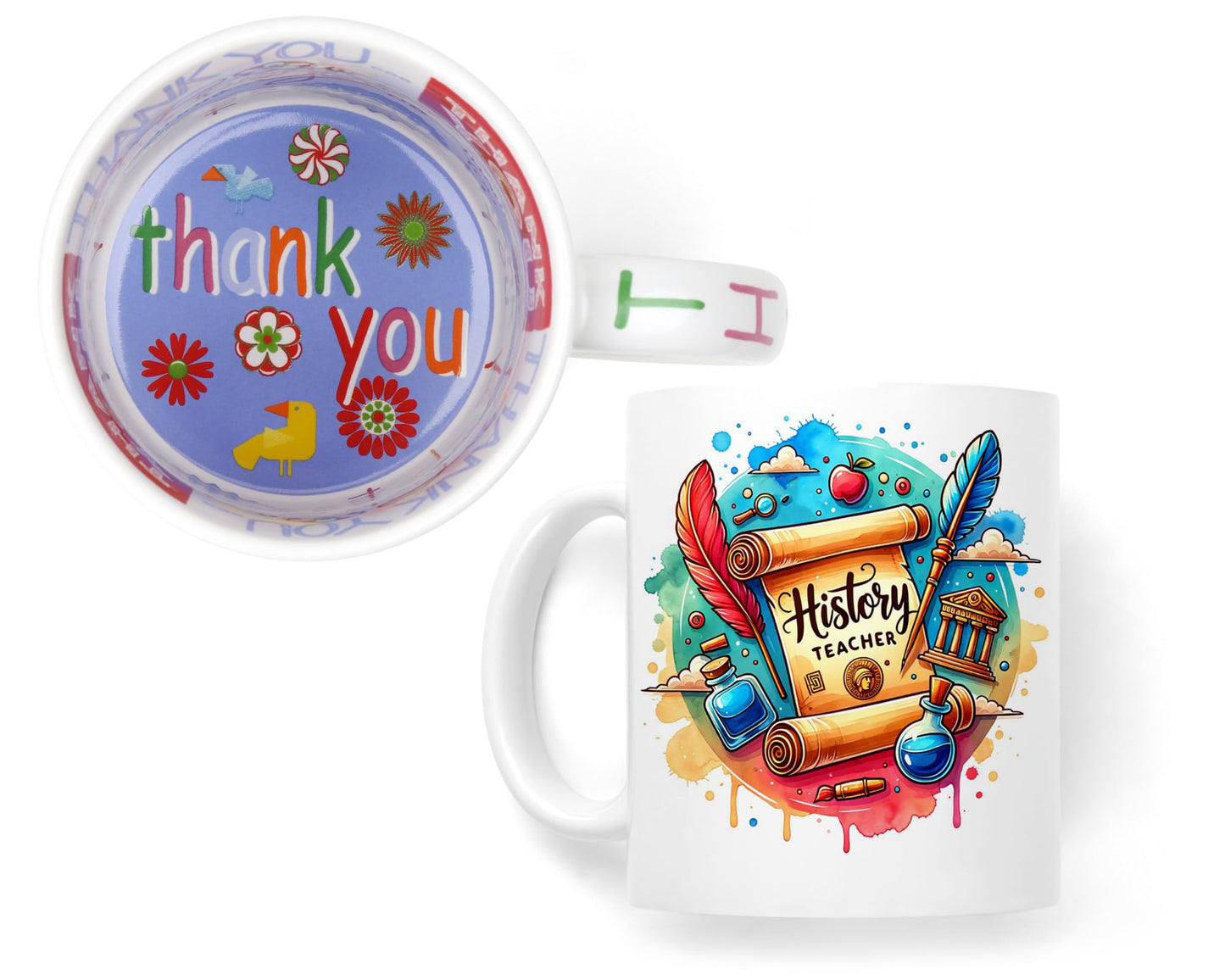 Vixar History Teacher Mug Thank You, End of School Gift Ceramic Coloured Mug Cup for Tea Coffee Hot Brew 330ml 11Oz Gift