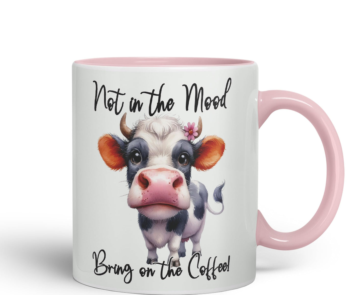 Not in The Mood Bring on The Coffee Cow Joke sarkasm Sarcastic Ceramic Coloured Mug Cup for Tea Coffee Hot Brew 330ml 11Oz Gift