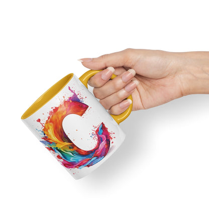 Letter C mug, Alphabet Letter C Monogram watercolour Ceramic Coloured Mug Cup for Tea Coffee Hot brew 330ml 11Oz Gift