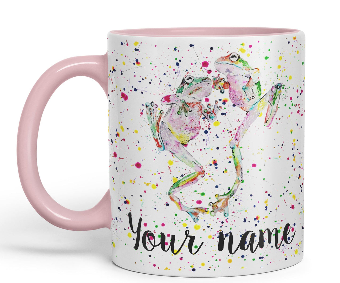 Personalised mug with Your Text name dancing Frogs Frog animals Watercolour Art Coloured Ceramic Mug Cup Gift 330ml 11oz Custom Work Office Tea Coffee