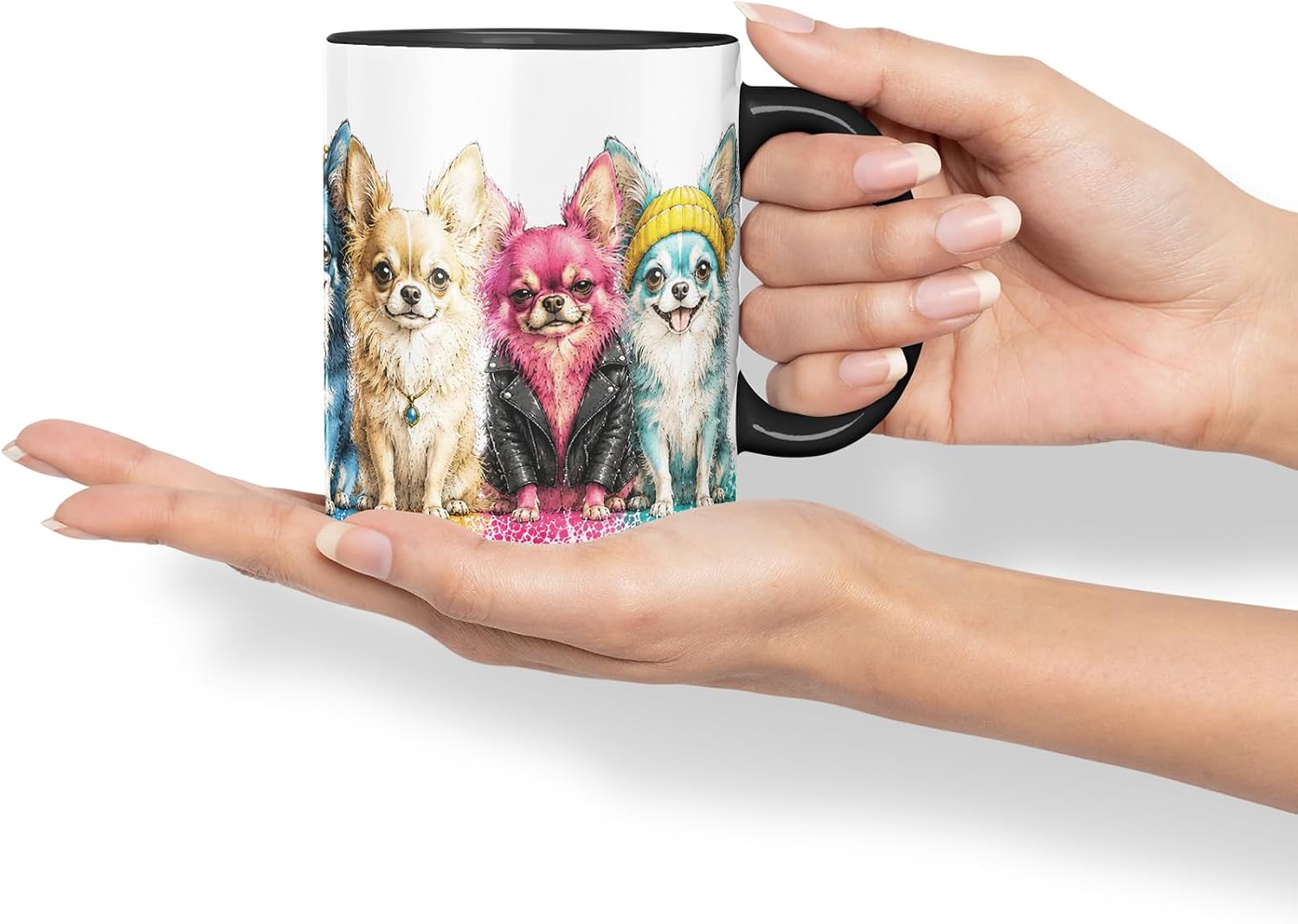 Vixar Long Hair Chihuahua Dog Mug – Cute Chihuahua Coloured Ceramic Mug Cup Gift, 11oz (Black)