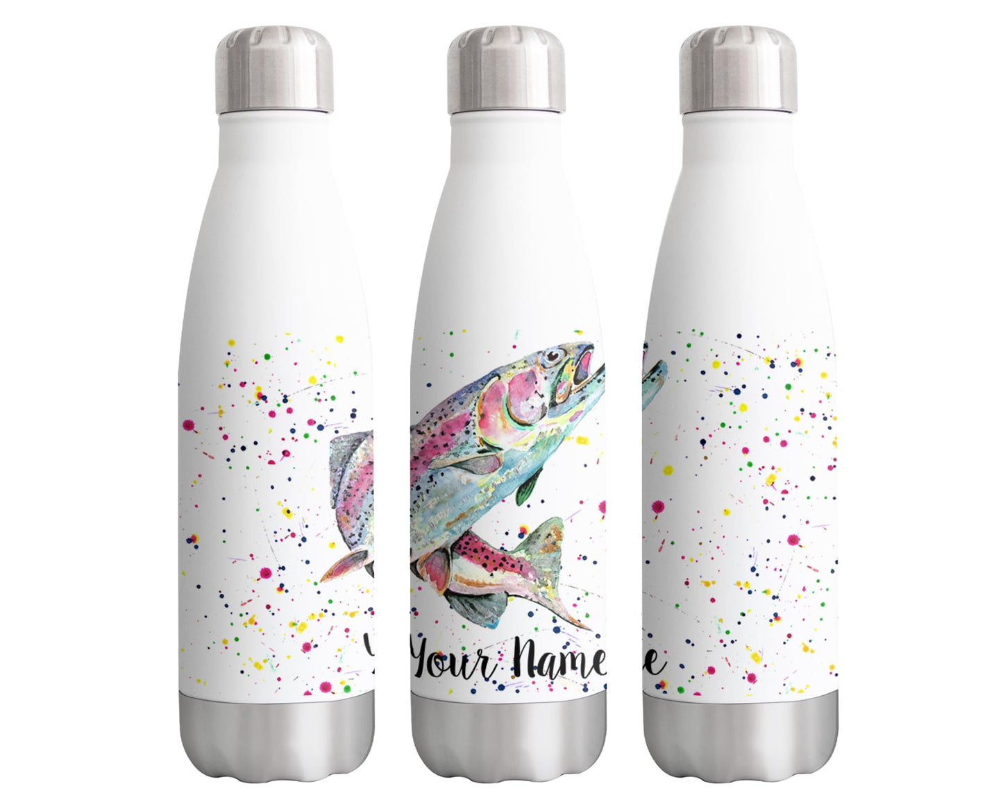 Vixar Trout Personalised Custom Bottle with your Text/name fish fishing dad grandad gift animals Watercolour Bottle Double Wall Insulated Stainless Steel Sport Drinks 500ml