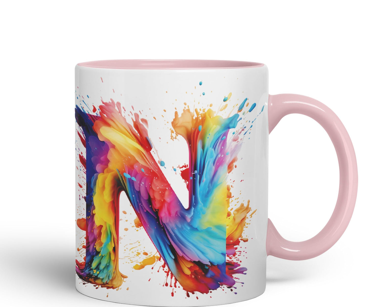 Letter N mug, Alphabet Letter N Monogram watercolour Ceramic Coloured Mug Cup for Tea Coffee Hot brew 330ml 11Oz Gift