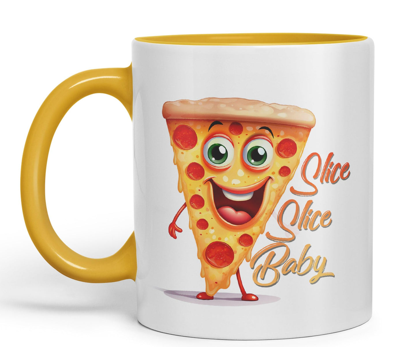 Slice Slice Baby Pizza Joke sarkasm Sarcastic Ceramic Coloured Mug Cup for Tea Coffee Hot Brew 330ml 11Oz Gift