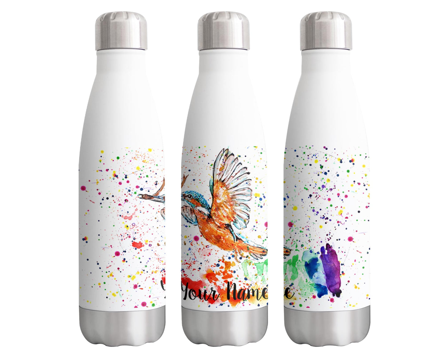 Kingfisher Personalised Custom Bottle with Your Text/Name Watercolour Bird Kingfishers Animals Bottle Double Wall Insulated Stainless Steel Sport Drinks 500ml