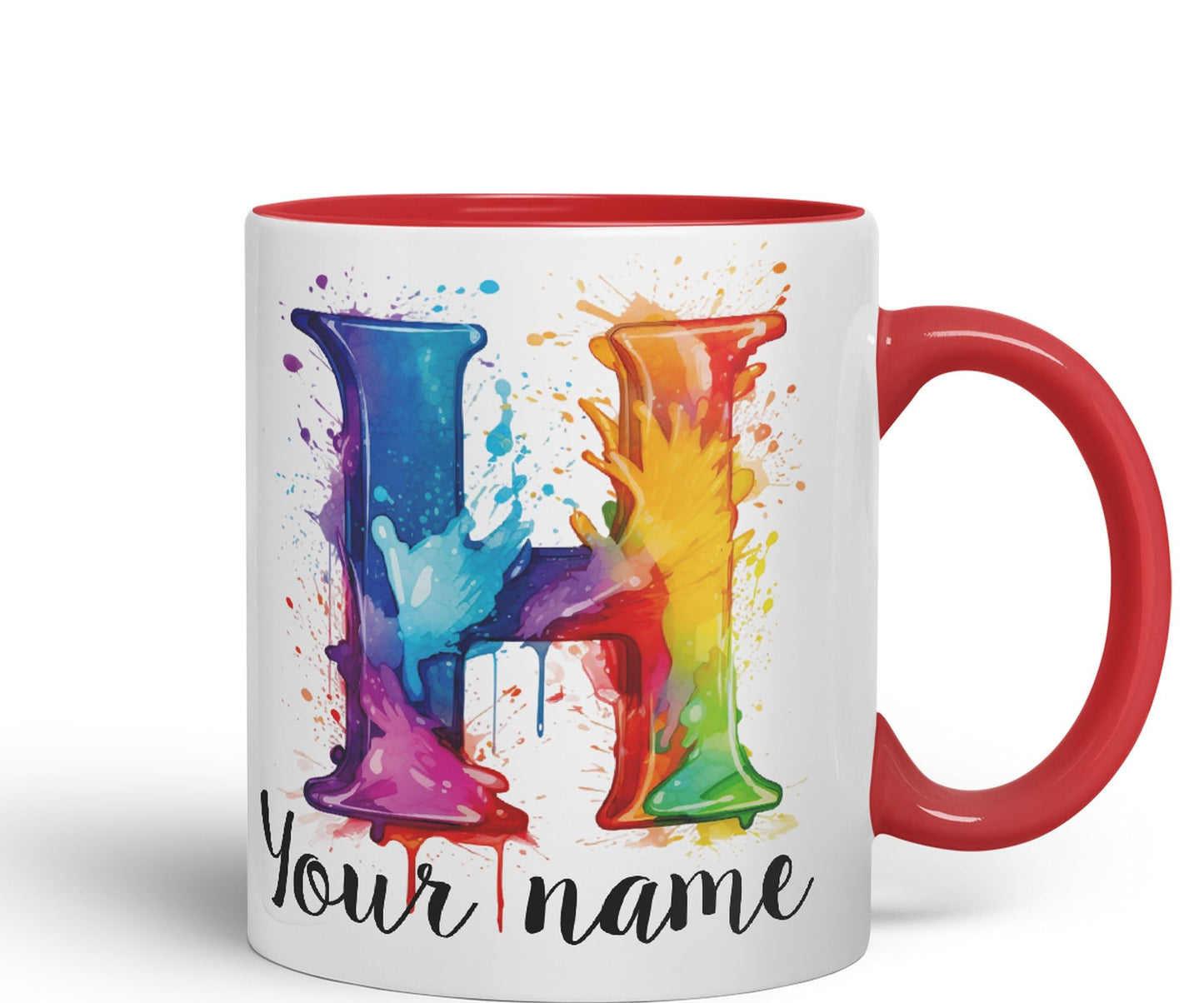 Personalised Letter H mug, Alphabet cusomized custom Letter H Monogram watercolour Ceramic Coloured Mug Cup for Tea Coffee Hot brew 330ml 11Oz Gift