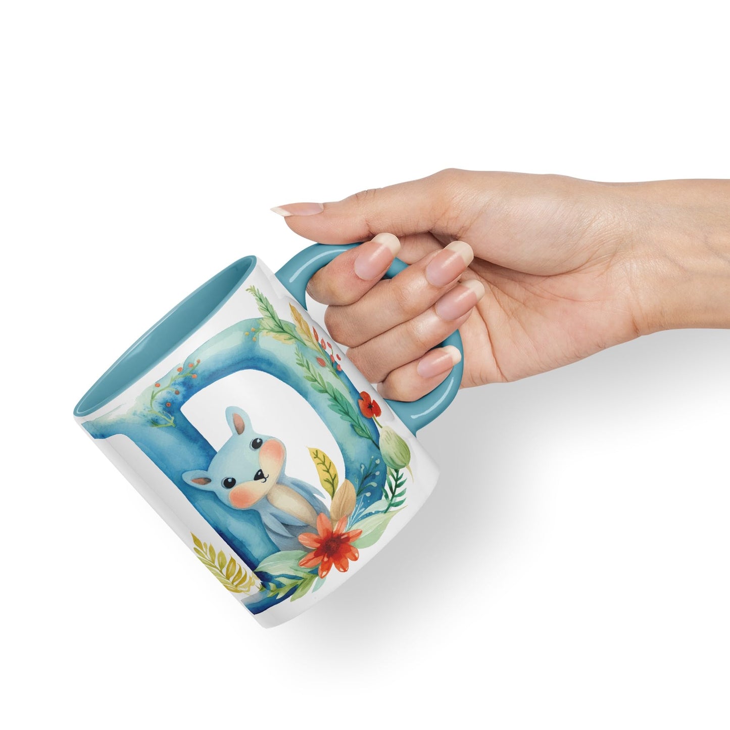 Letter D mug, Animals Alphabet Letter D Monogram animal for kids Ceramic Coloured Mug Cup for Tea Coffee Hot brew 330ml 11Oz Gift