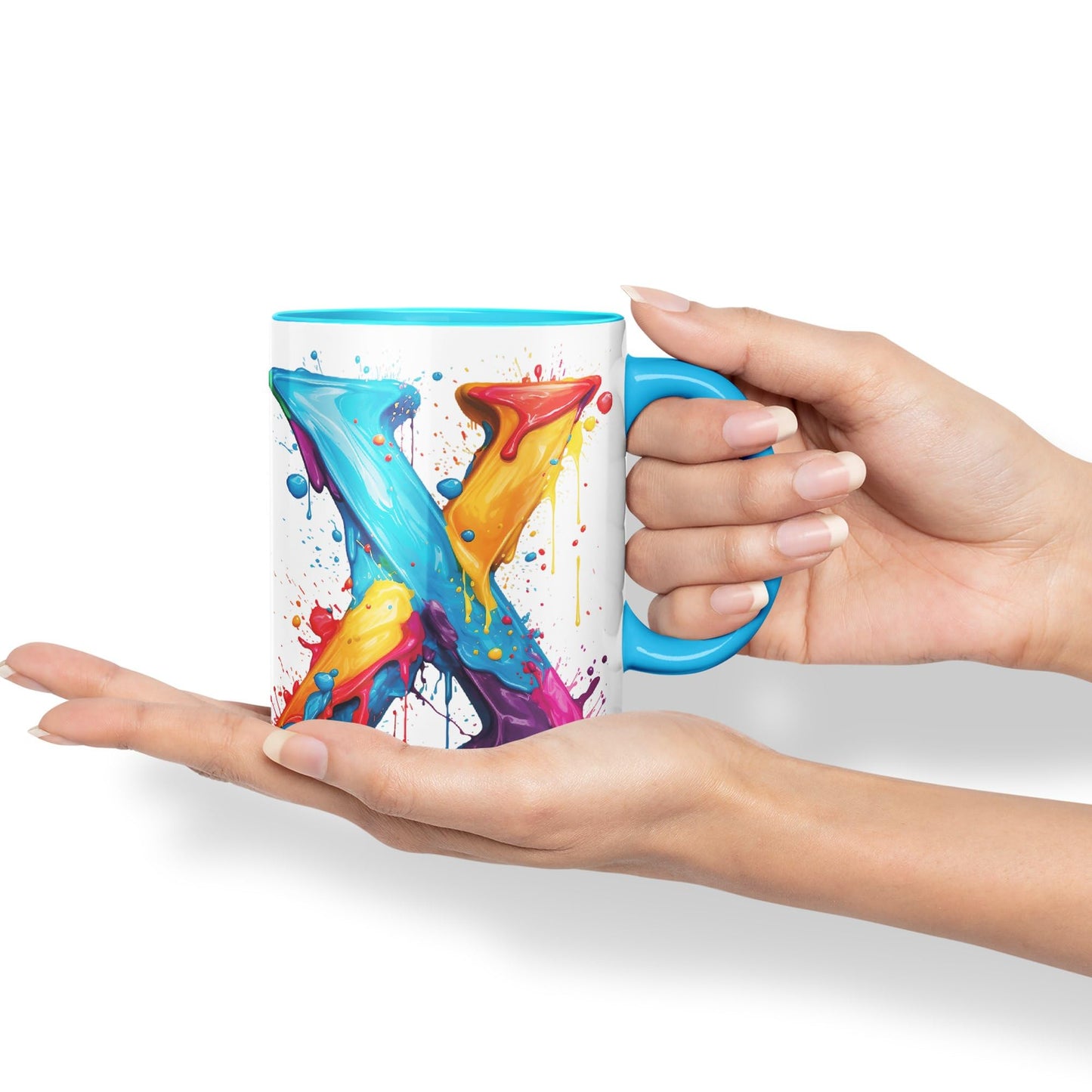 Letter X mug, Alphabet Letter X Monogram watercolour Ceramic Coloured Mug Cup for Tea Coffee Hot brew 330ml 11Oz Gift