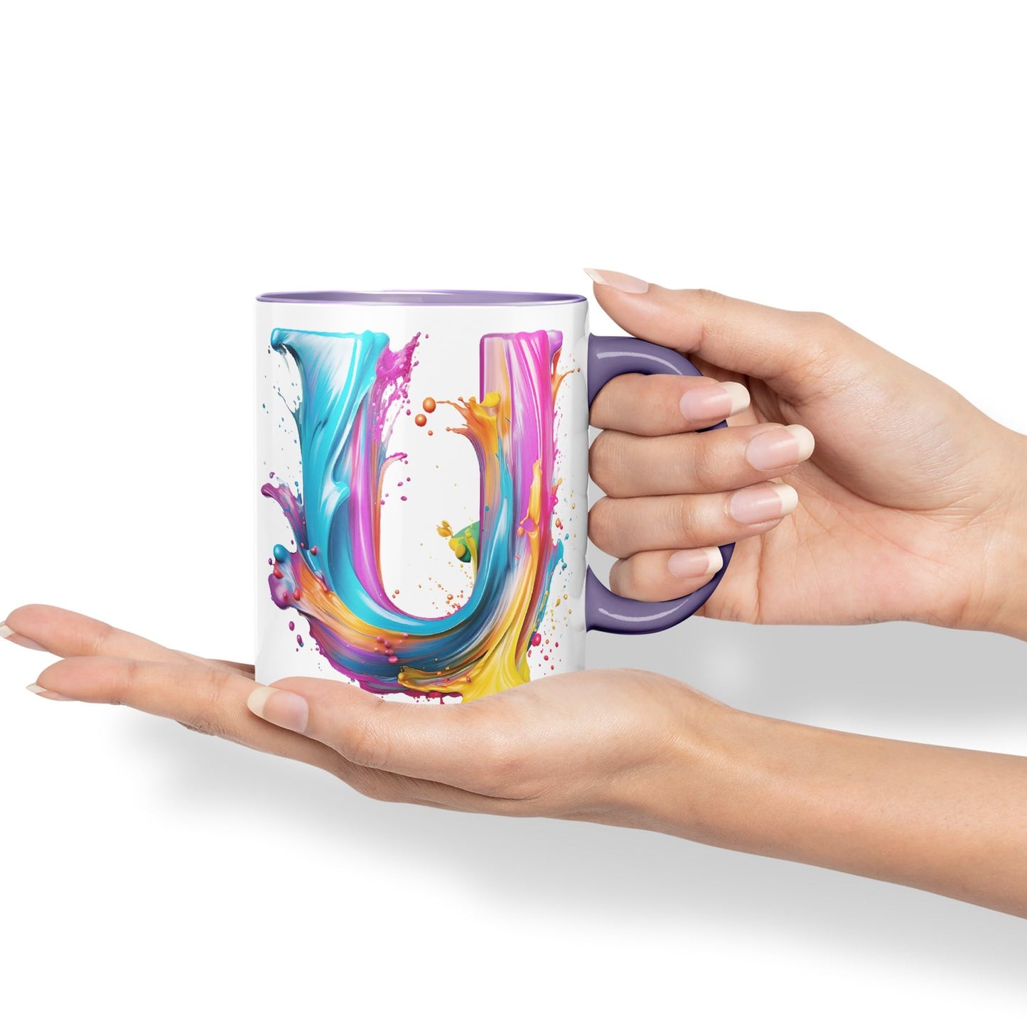 Letter U mug, Alphabet Letter U Monogram watercolour Ceramic Coloured Mug Cup for Tea Coffee Hot brew 330ml 11Oz Gift