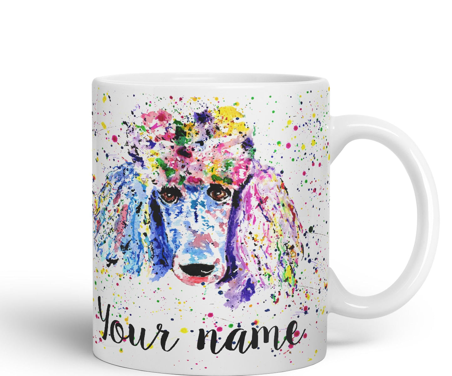 Personalised mug with Your Text name Poodle Bridge Dog Pet animals Watercolour Art Coloured Ceramic Mug Cup Gift 330ml 11oz Custom Work Office Tea Coffee