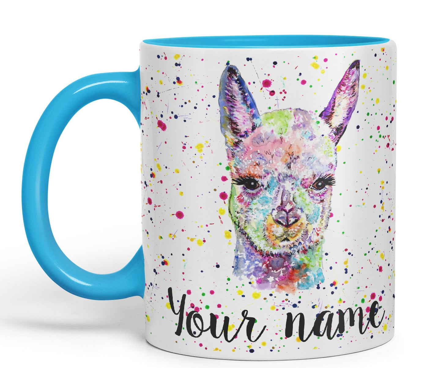 Vixar Personalised with Your Text Alpaca Llama Watercolour Art Coloured Ceramic Mug Cup Gift 330ml 11oz Custom Work Office Tea Coffee