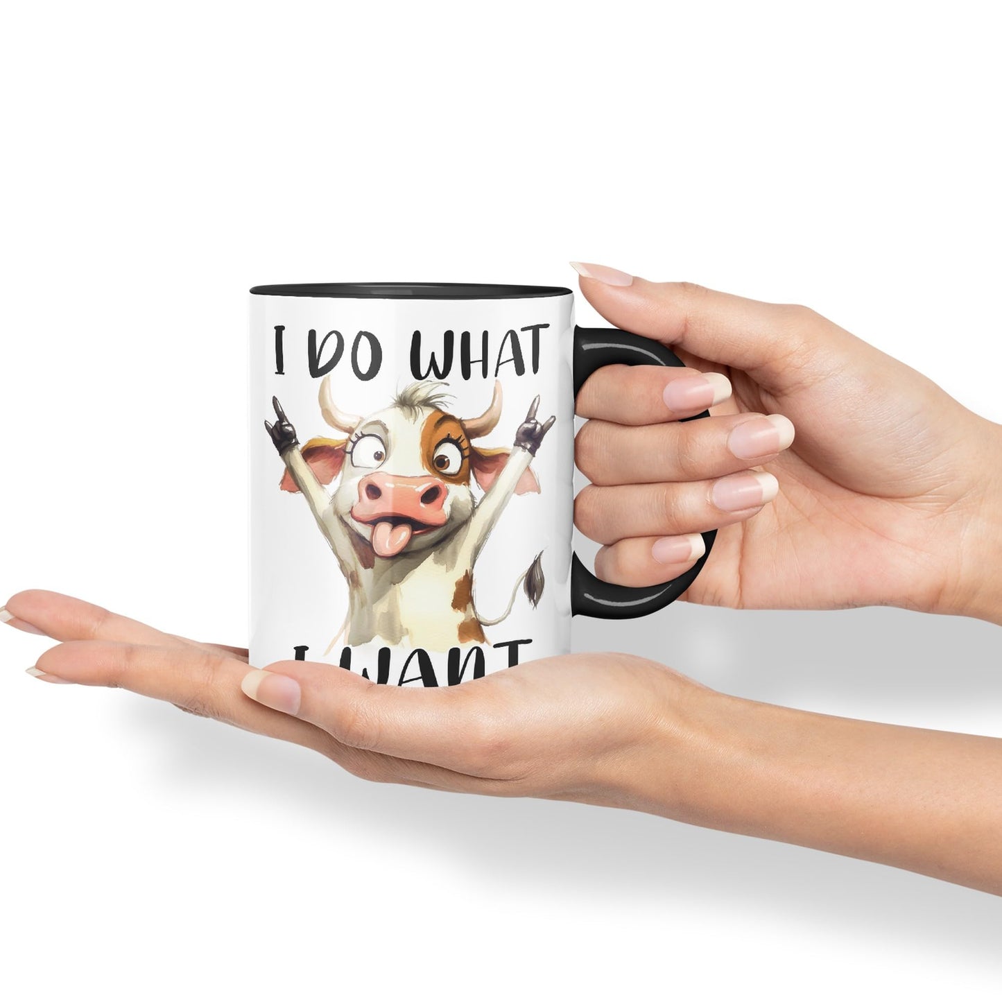 I Do What, I Want Cow Joke sarkasm Sarcastic Ceramic Coloured Mug Cup for Tea Coffee Hot Brew 330ml 11Oz Gift