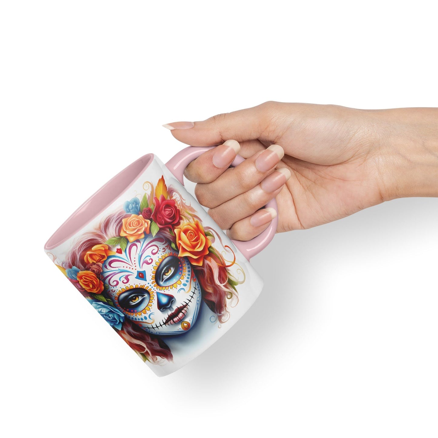 Sugar Skull and Roses Ceramic Coloured Mug Cup for Tea Coffee Hot Brew 330ml 11Oz Gift sk3