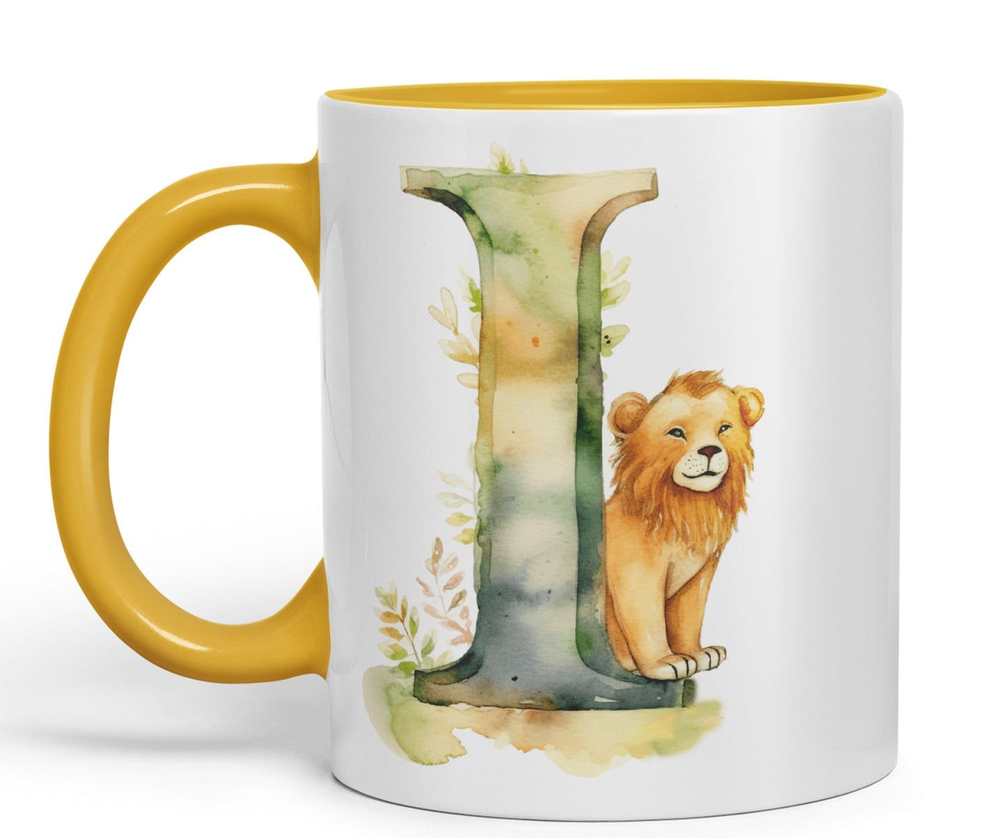 Letter I mug, Animals Alphabet Letter I Monogram animal for kids Ceramic Coloured Mug Cup for Tea Coffee Hot brew 330ml 11Oz Gift