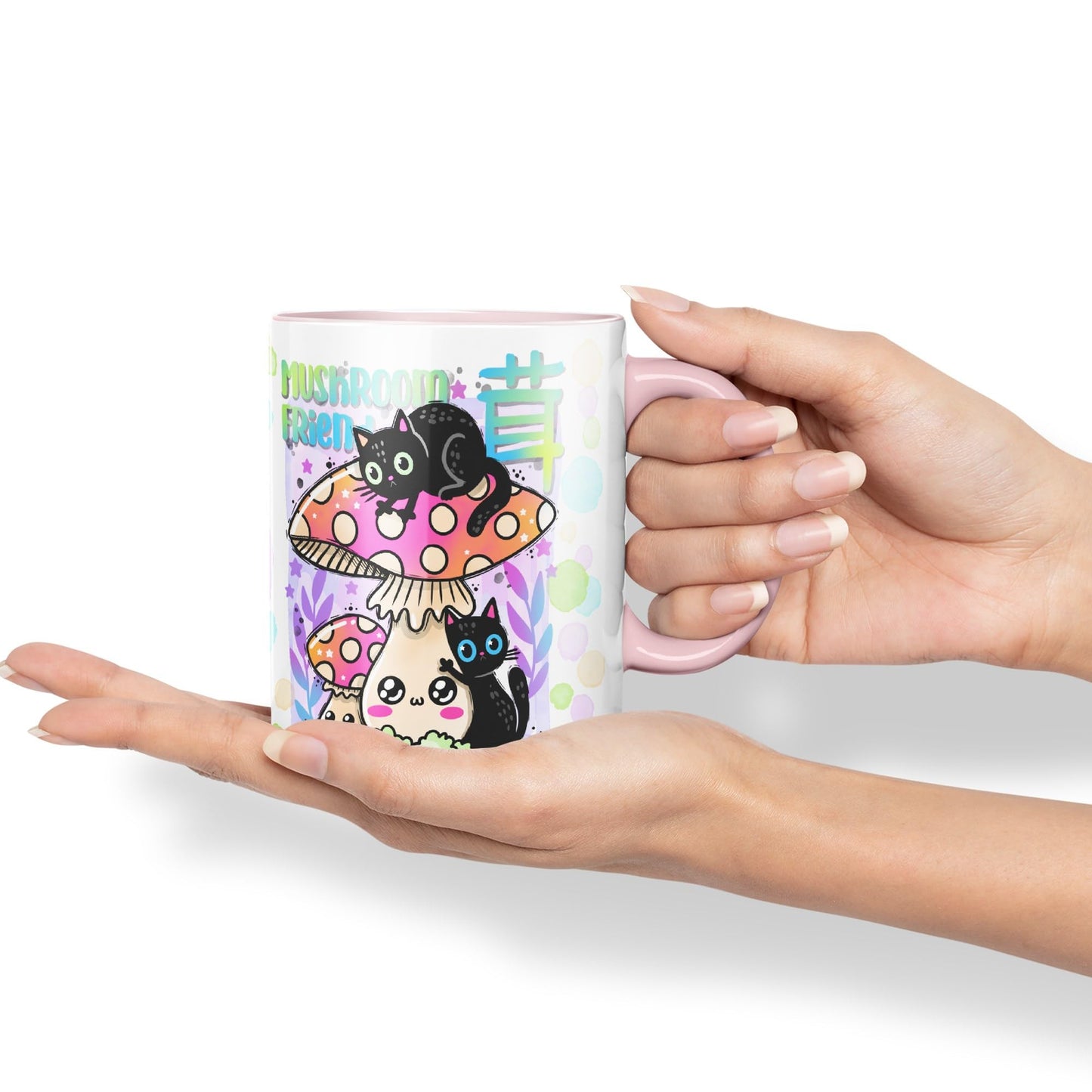 Vixar Mushroom with Cats Cat Friend Coloured Ceramic Mug Cup Gift 330ml 11oz Work Office Tea Coffee Valentines