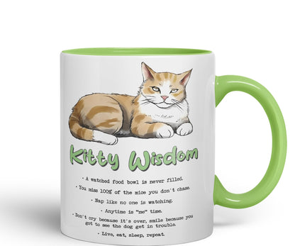 Kitty Wisdom a Watched Food… Live eat Sleep Repeat, cat Sarcastic Joke Ceramic Coloured Mug Cup for Tea Coffee Hot Brew 330ml 11Oz