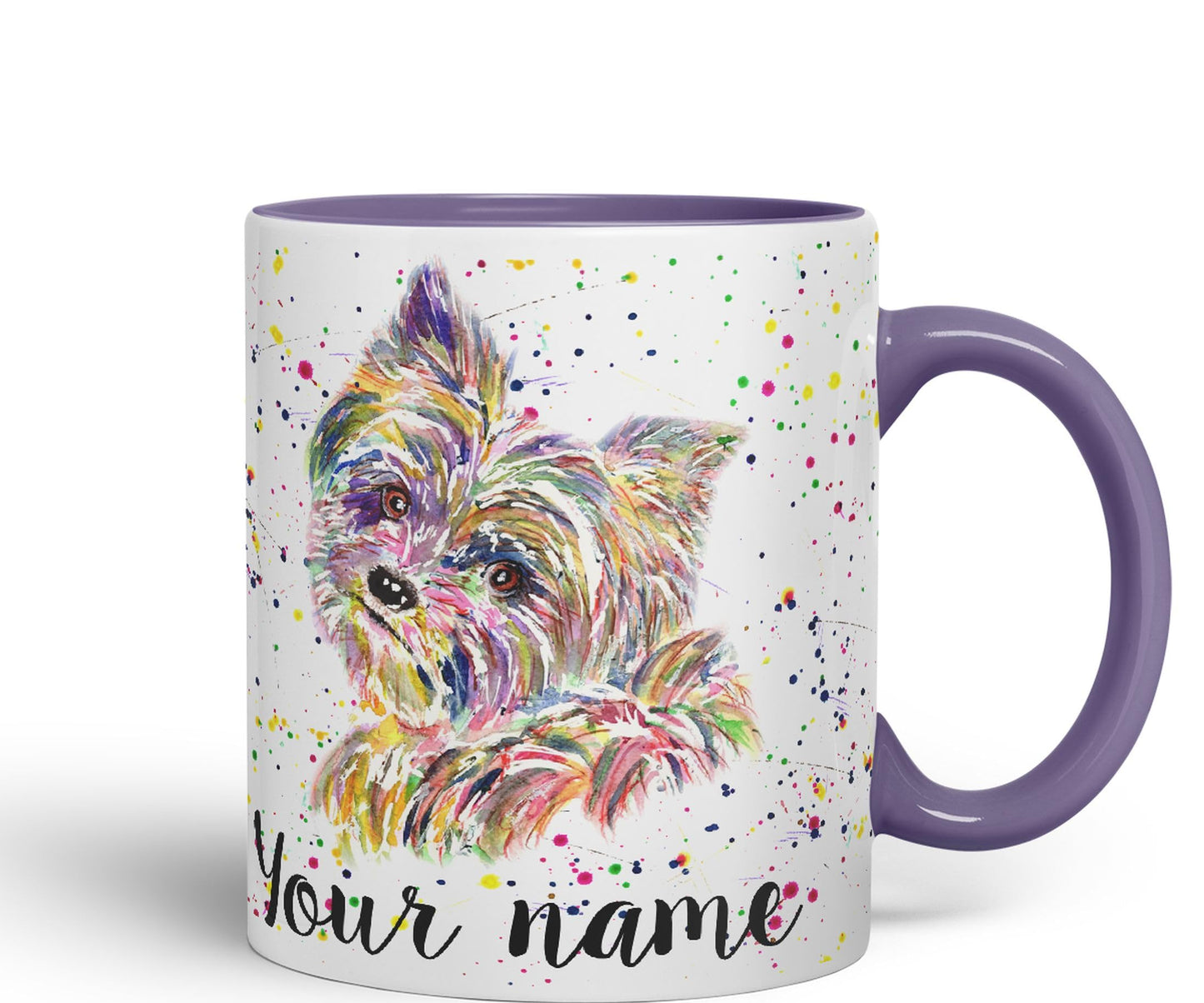 Vixar Personalised with Your Text Yorkshire Terrier Yorkie York Dog Pet Animals Watercolour Art Coloured Ceramic Mug Cup Gift 330ml 11oz Custom Work Office Tea Coffee (O2)