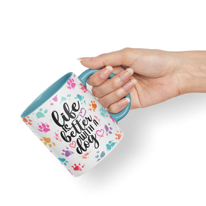 Vixar Life is Better with a Dog Coloured Ceramic Mug Cup Gift 330ml 11oz Work Office Tea Coffee