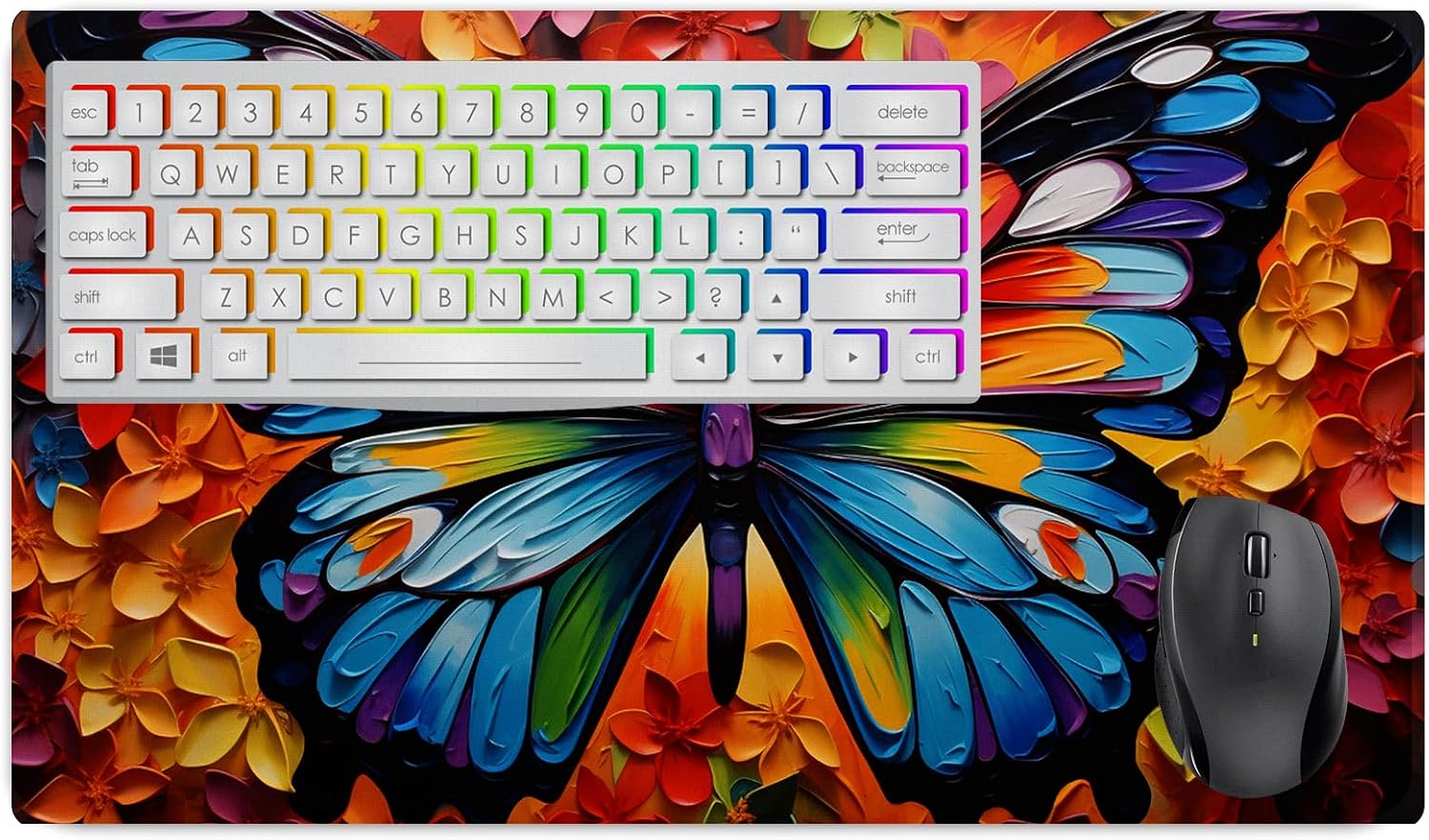 Vixar Colourful Mosaic Butterfly Large Desk Mat – Vibrant Nature Fabric Mouse Pad with 3mm Non-Slip Rubber Base, 600 x 350mm