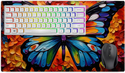 Vixar Colourful Mosaic Butterfly Large Desk Mat – Vibrant Nature Fabric Mouse Pad with 3mm Non-Slip Rubber Base, 600 x 350mm